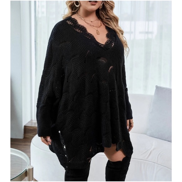 Cozy Lace Scallop Hem Oversized Sweater Top - Picture 5 of 5